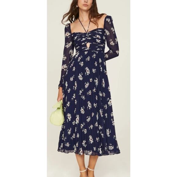 Self Portrait Pansy Floral Print Pleated Cut out Midi maxi Dress size 10 - Picture 1 of 11